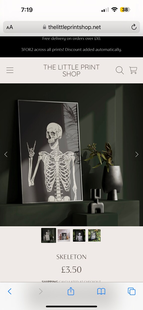 Rock On Skeleton Hand Sign Gothic Halloween Black Art Poster