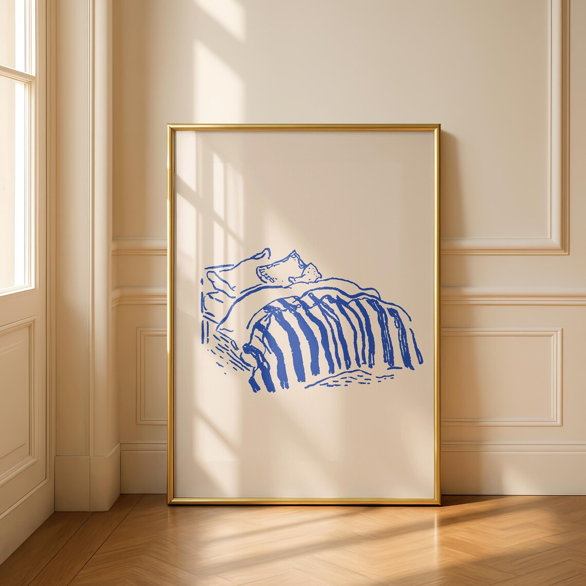 Bedroom Print, Minimalist Bed Sketch Art