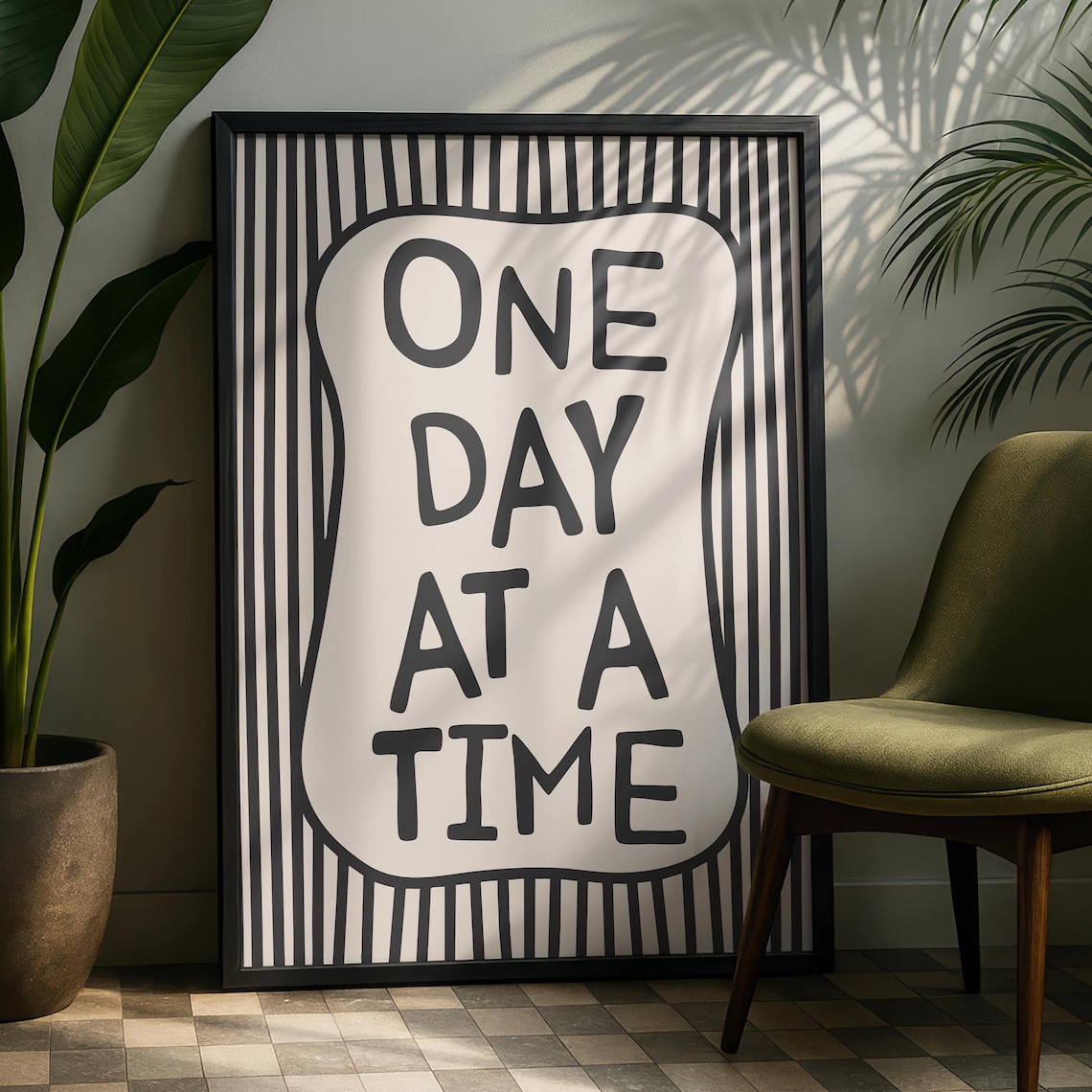 One Day At A Time Positive Quote Typography Art Print