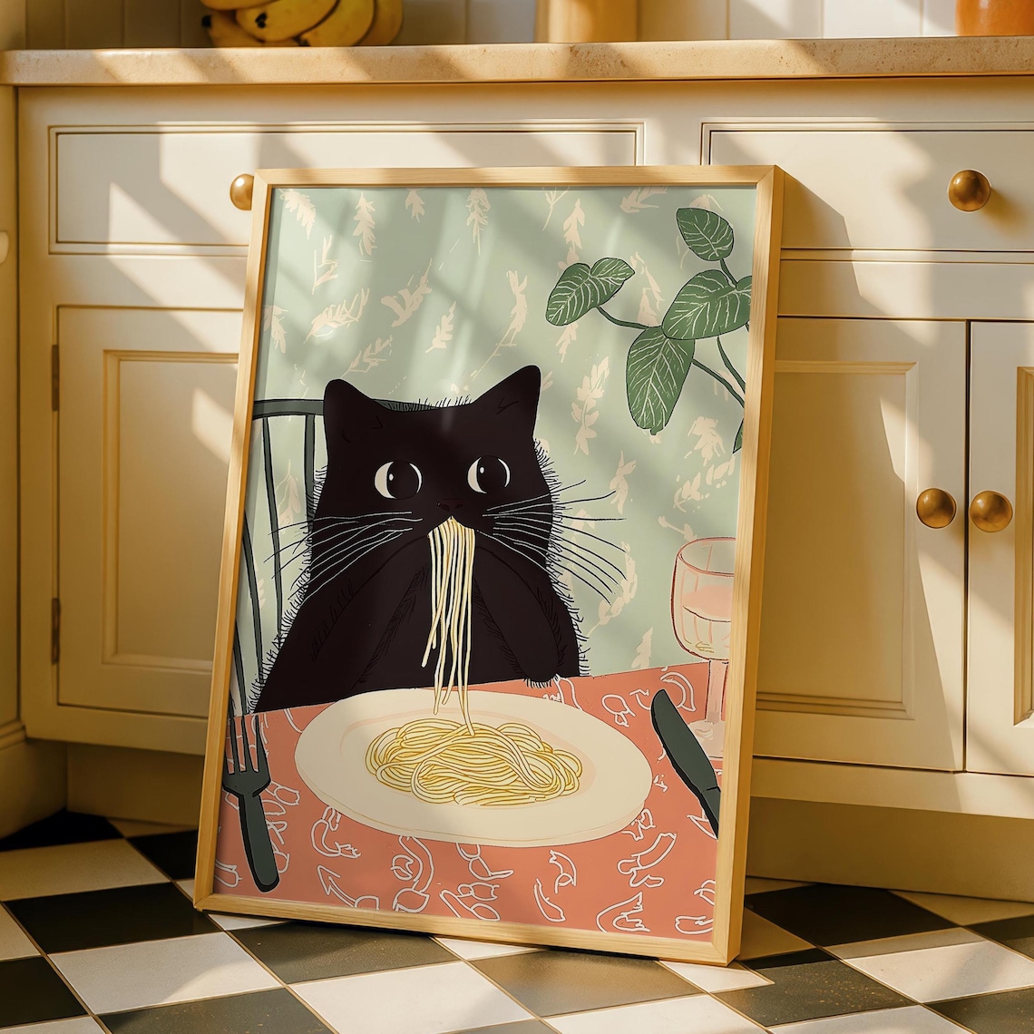 Black Cat Art Print, Kitchen and Dining Decor