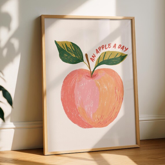 Apple Kitchen Print Breakfast Art Neutral Pink Decor An A Day