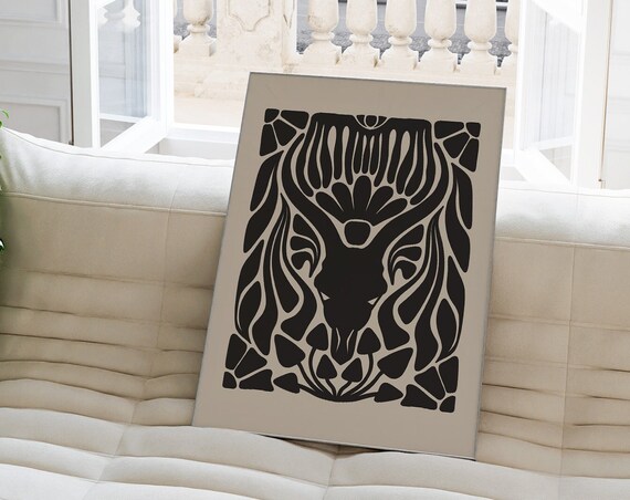 Black Beige Art Nouveau Skull Botanical Gothic Statement Wall Decor Poster