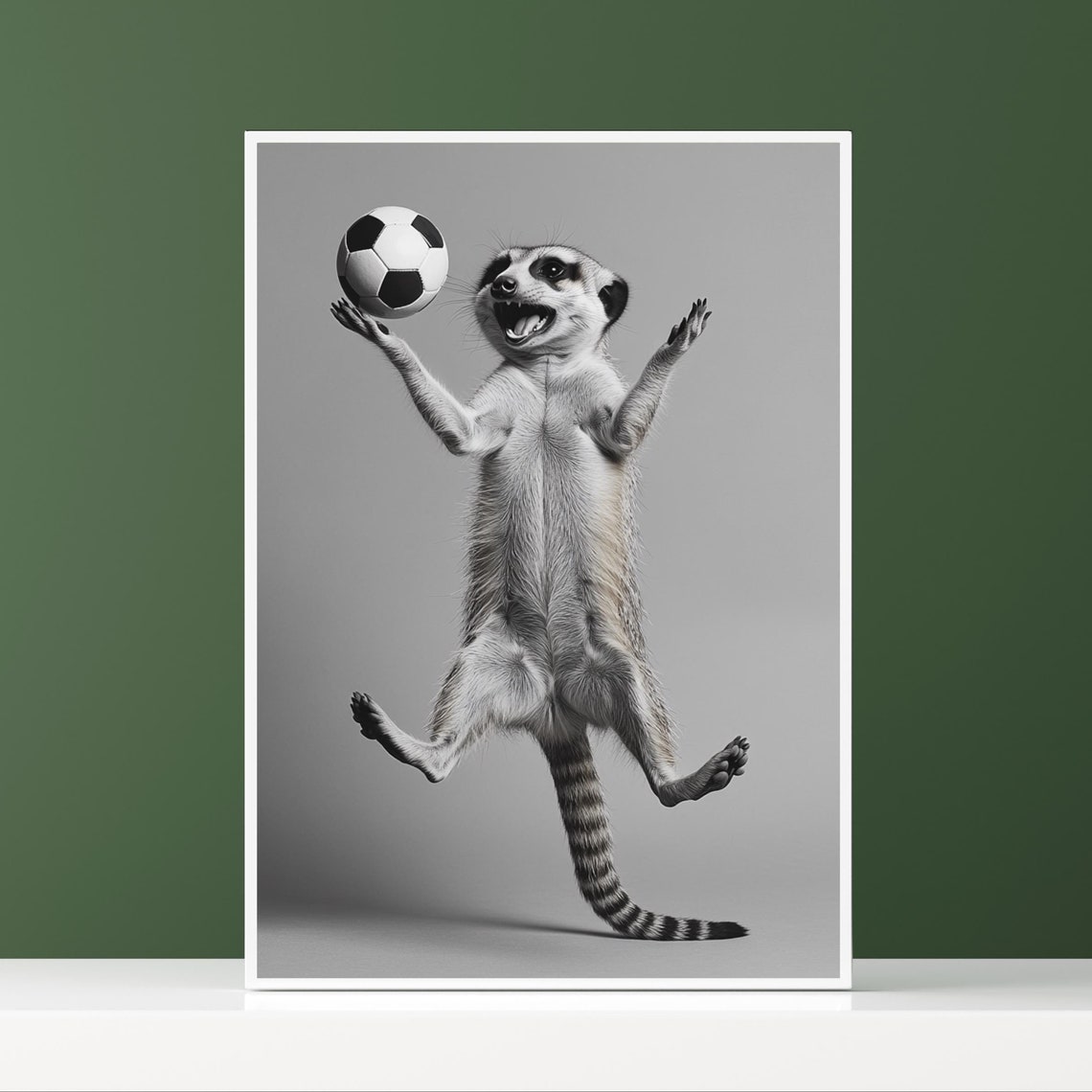 Meerkat Balancing a Soccer Ball on One Hand Funny Sports Poster - Image 3