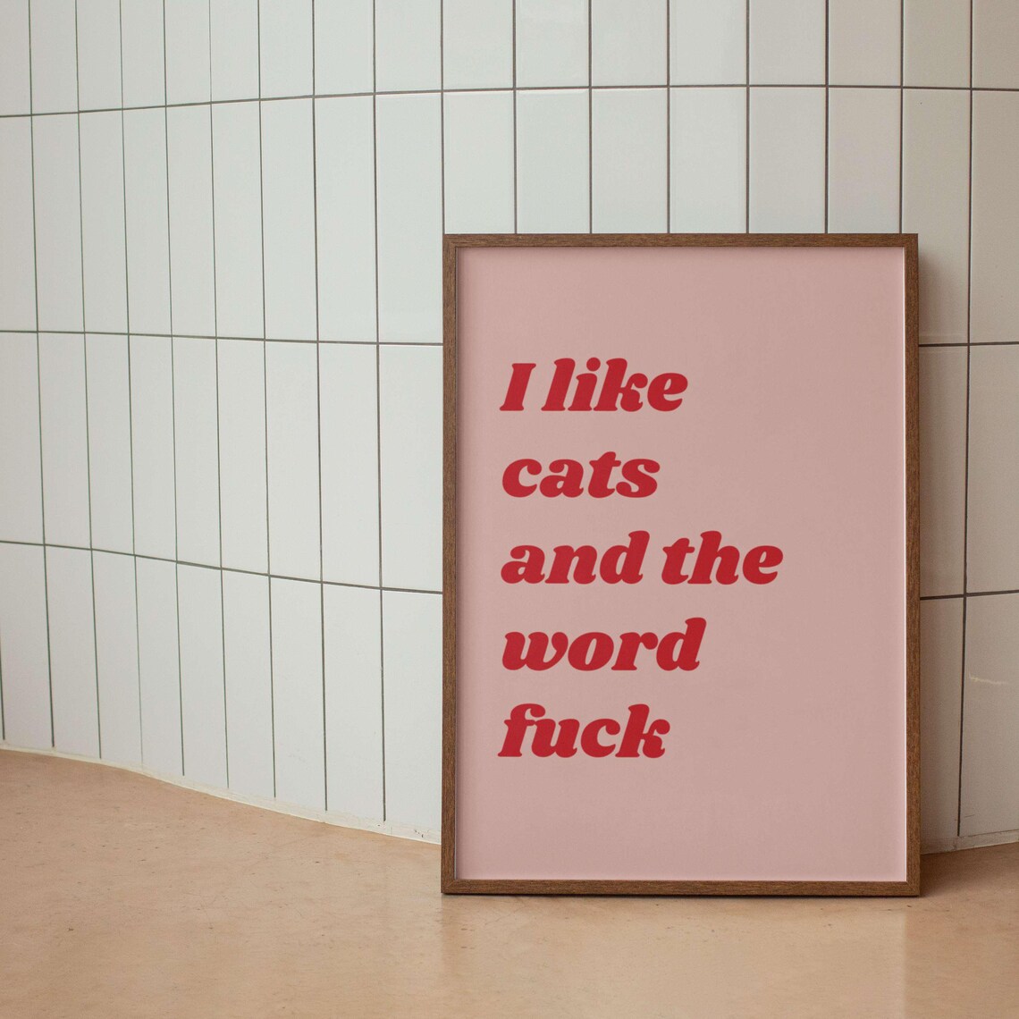 I Like Cats and the Word Fuck Sage Green Retro Bold Humor Poster - Image 3