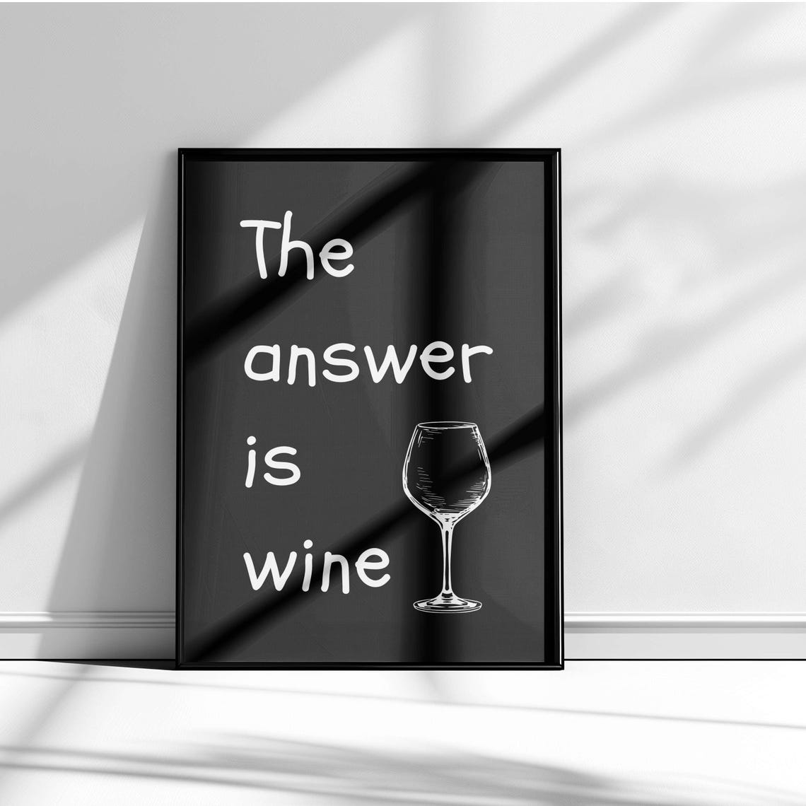 The Answer Is Wine Minimalist Wine Glass Sketch Bar Cart Poster - Image 5