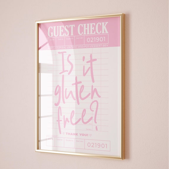 Is It Gluten Free Print Guest Check Poster Trendy Funky Dorm Wall Art Preppy Room Decor Pink Y2k Cute College Apartment