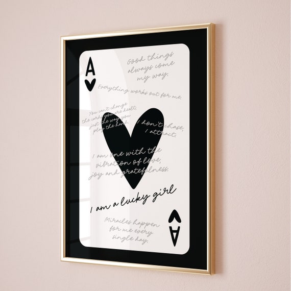Playing Ace Card Lucky Girl Syndrome Poster Trendy Wall Art Black And White Prints Retro Bar Cart Decor Preppy Apartment