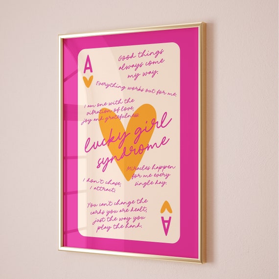 Lucky Girl Syndrome Ace Of Hearts Card Poster Trendy Wall Art Orange Pink Prints Retro Bar Cart Preppy Funky Apartment Decor