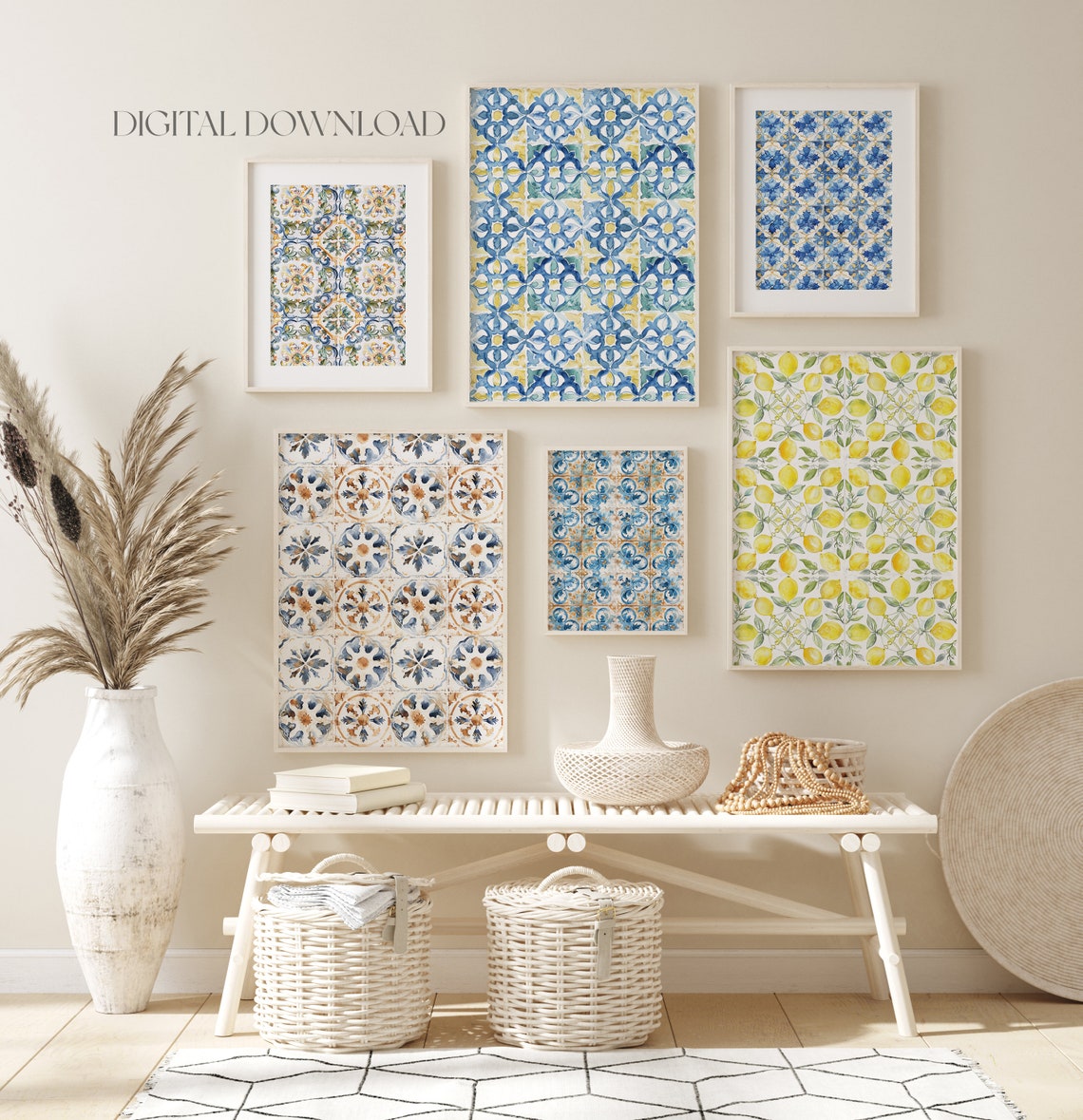 Santorini Mediterranean Tile Pattern Gallery Wall Art Set of 6