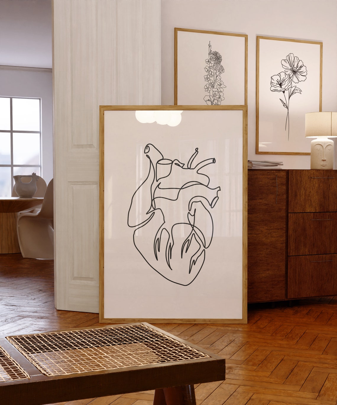 Black One Line Anatomical Heart Minimalist Medical Drawing Wall Poster