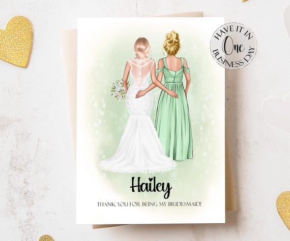 Bridesmaid Thank You Card Personalised Maid Of Honour Thank You Gift Customisable Bridesmaid Card Custom Wedding Thank You Card