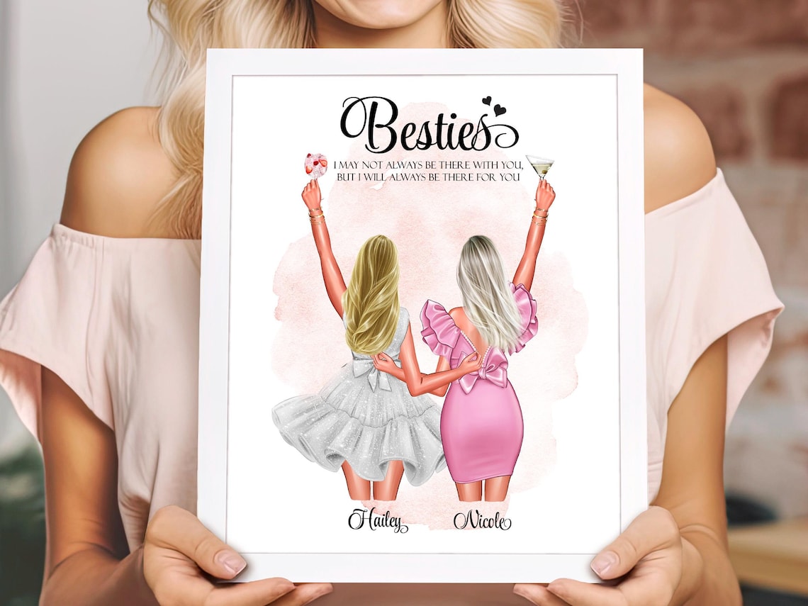 Two Besties Raising Martinis Sweet Friendship Quote Poster Gift