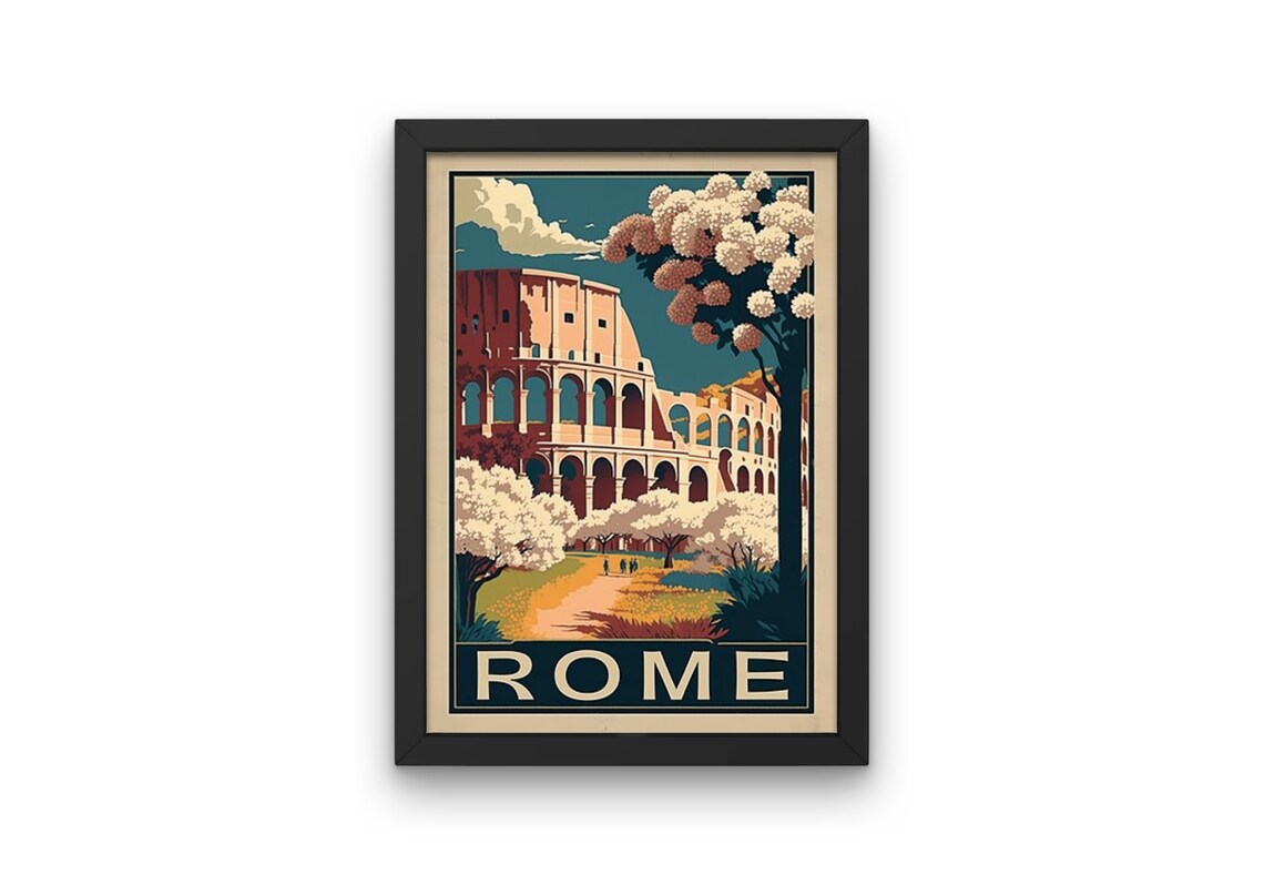 Rome Italy Colosseum Blossom Trees Retro Vintage Travel Poster - Image 4