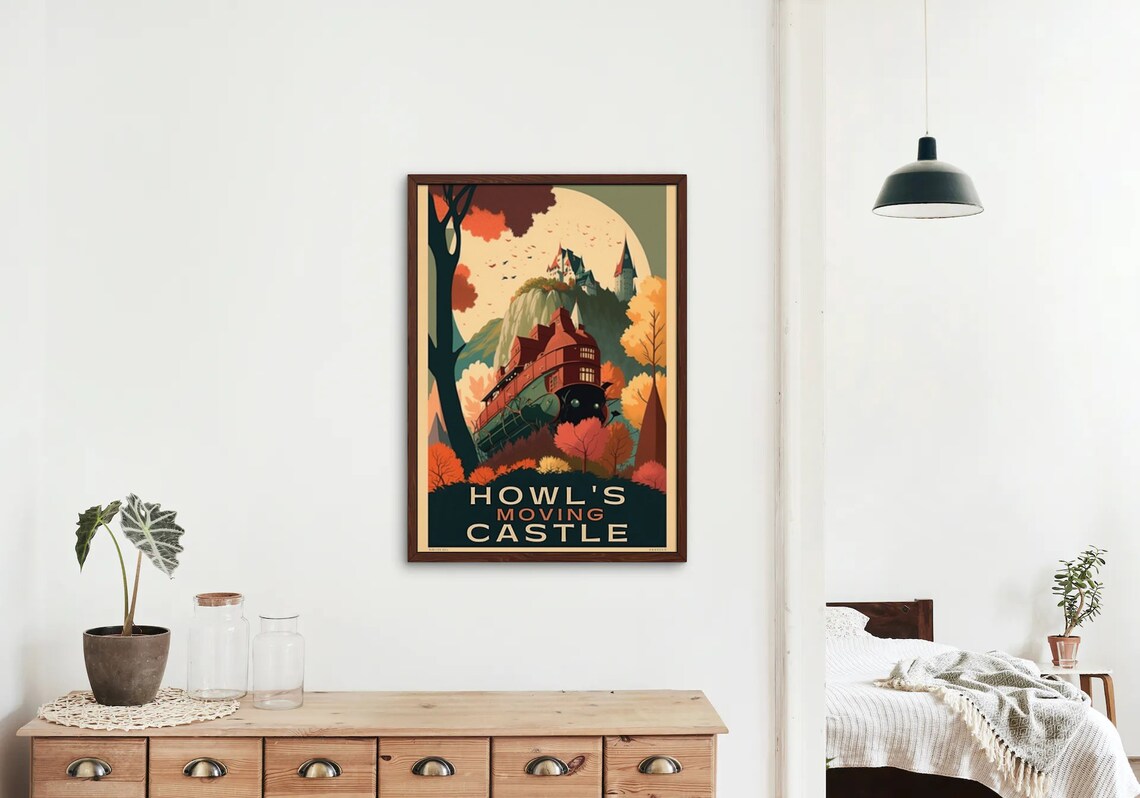 Howl's Moving Castle Retro Vintage Travel Poster Autumn Moonlight Art - Image 2