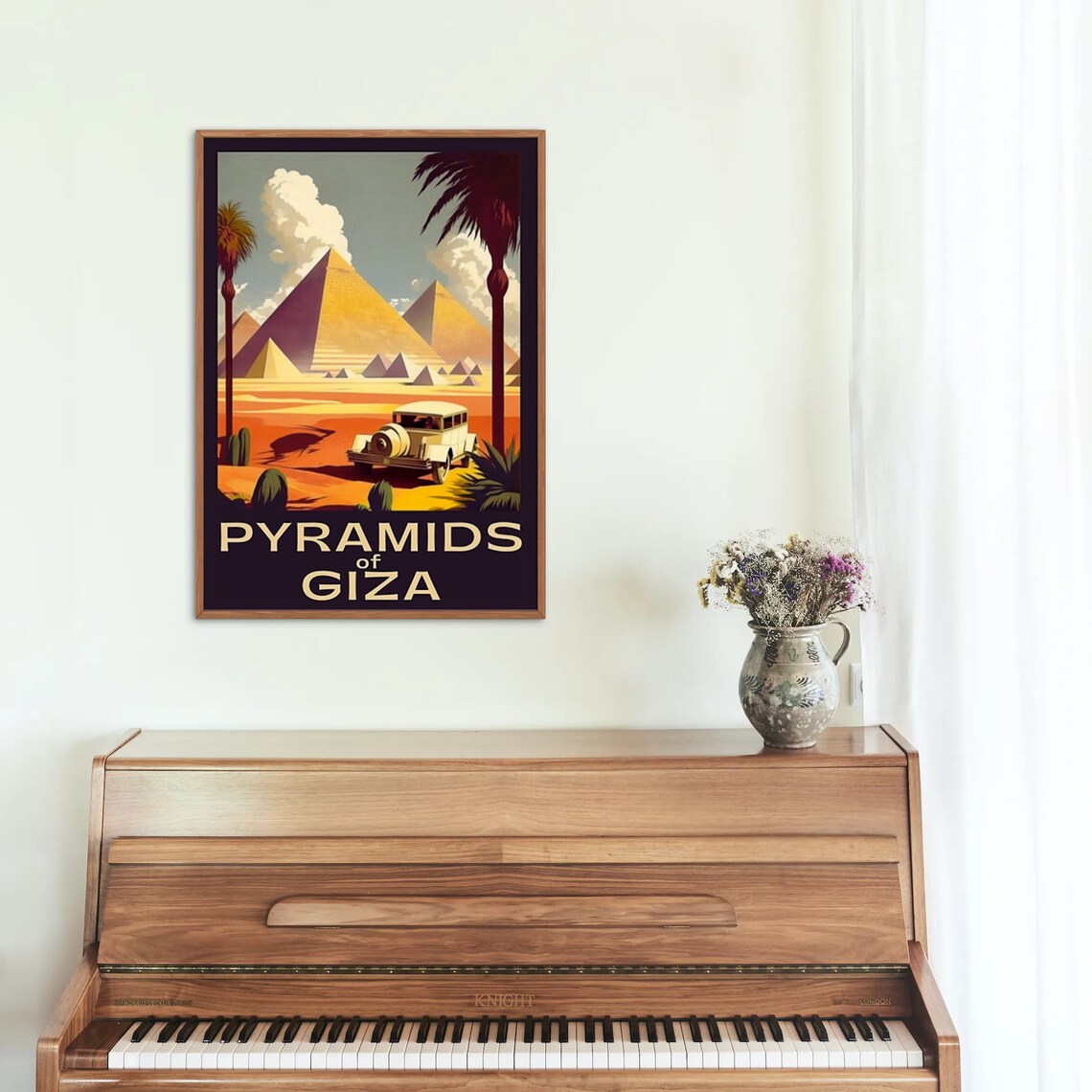 Pyramids of Giza Vintage Sunset Desert Travel Poster Palm Trees View - Image 4