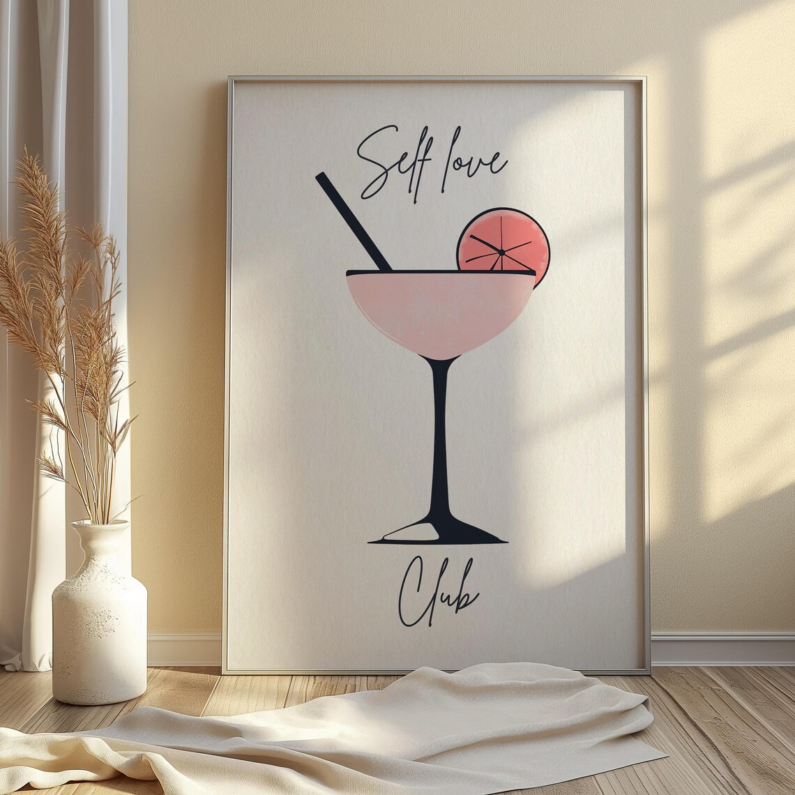 Self Love Club Pink Cocktail Minimalist Modern Bar Cart Wall Decor Poster - Image 2