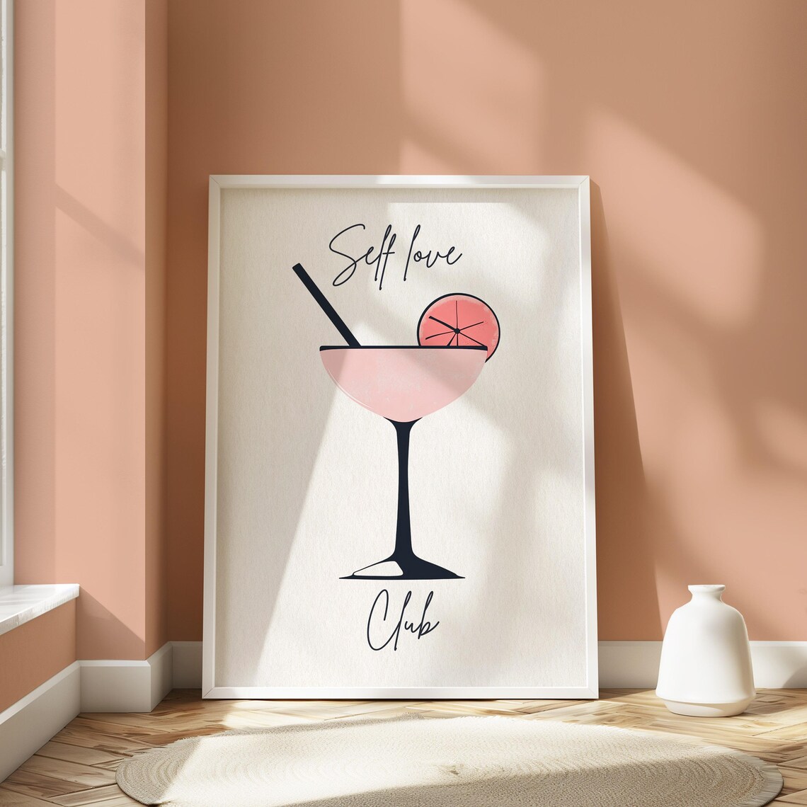 Self Love Club Pink Cocktail Minimalist Modern Bar Cart Wall Decor Poster - Image 3