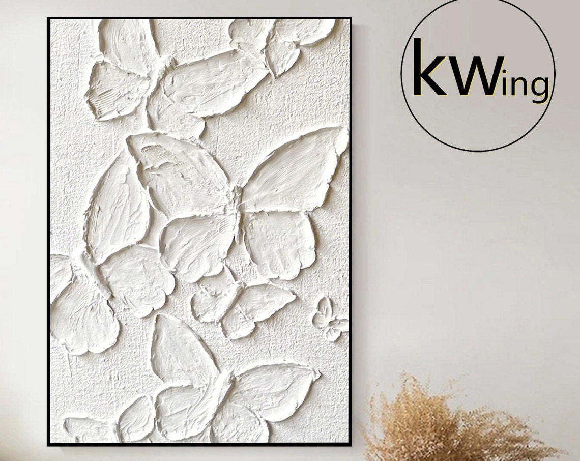 White 3D Butterfly Textured Abstract Painting Palette Knife Art Poster - Image 3