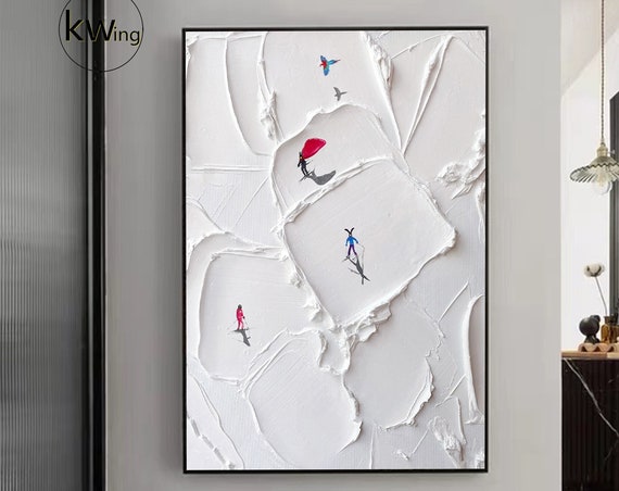 Large 3d Textured Painting On Abstract Ski Sports Art Heavy Texture Palette Knife Art White Texture Wall Art Living Room Wall Decor