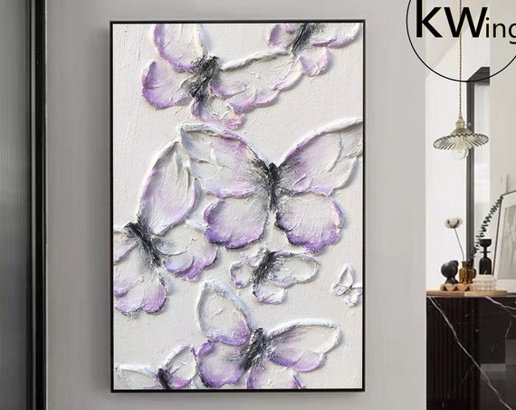 Original White And Purple Texture Butterfly Acrylic Painting Palette Knife Butterfly Texture Wall Art Butterfly Gifts Nursery Wall Art