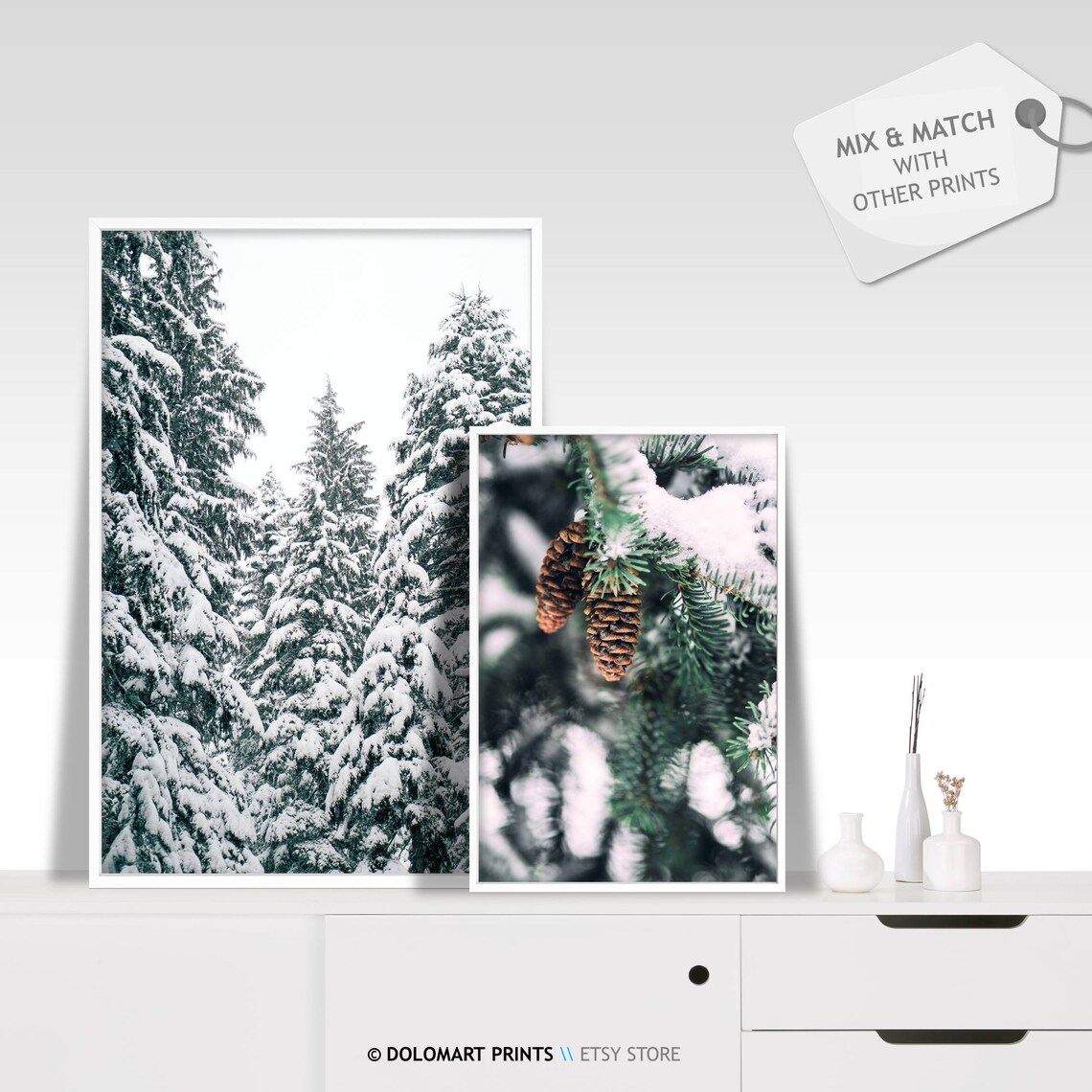 Winter Trees Rustic Christmas Forest Art Print - Image 2
