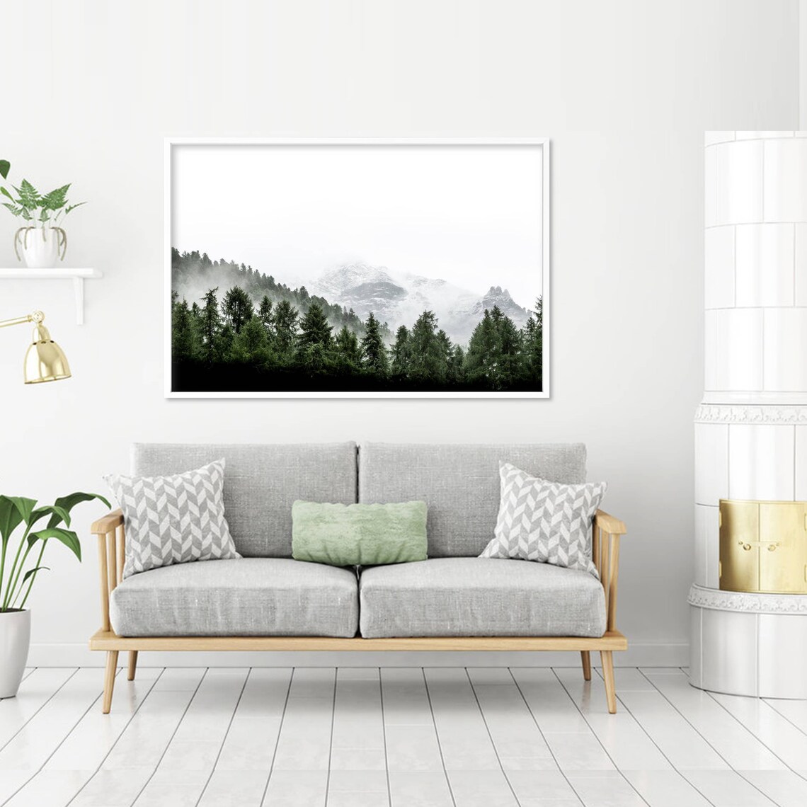 Misty Forest Mountains Landscape Art Print - Image 2
