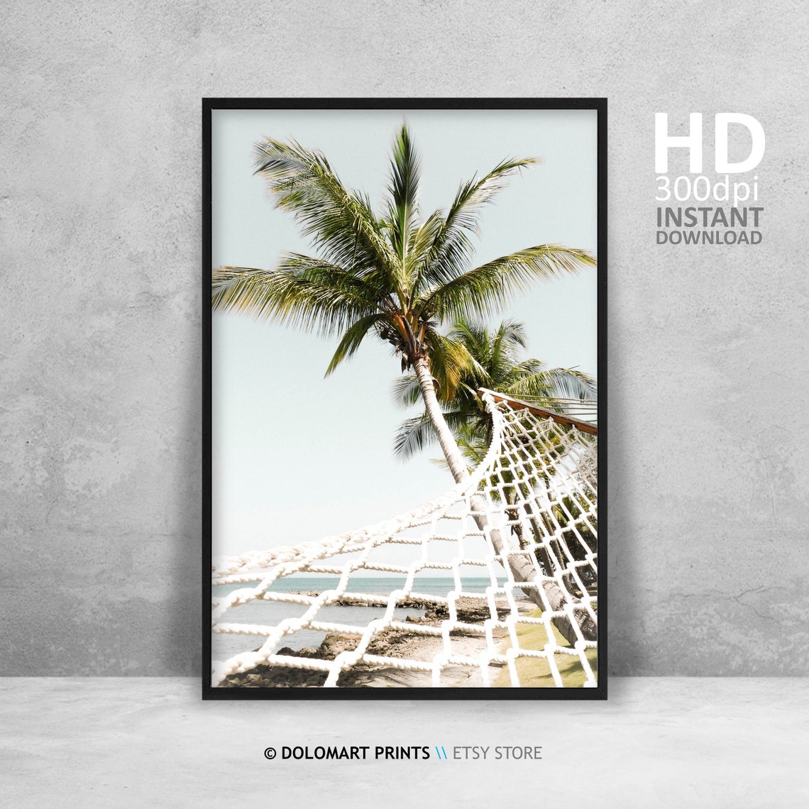Palm Tree and Hammock on Tropical Beach Relaxing Photography Poster - Image 4