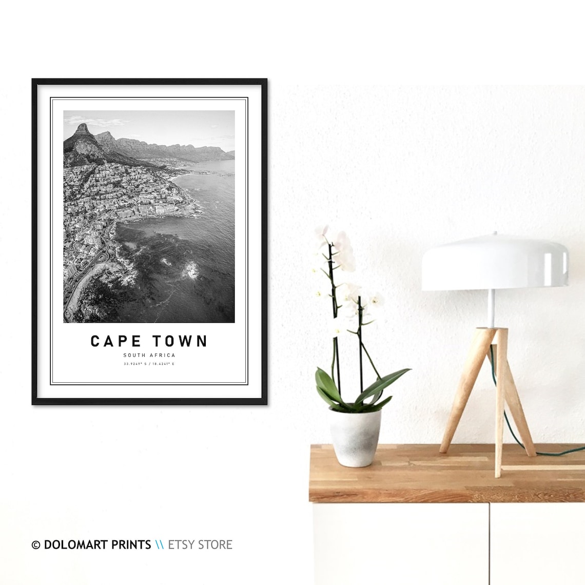 Cape Town Black and White Travel Poster, Coordinates - Image 3