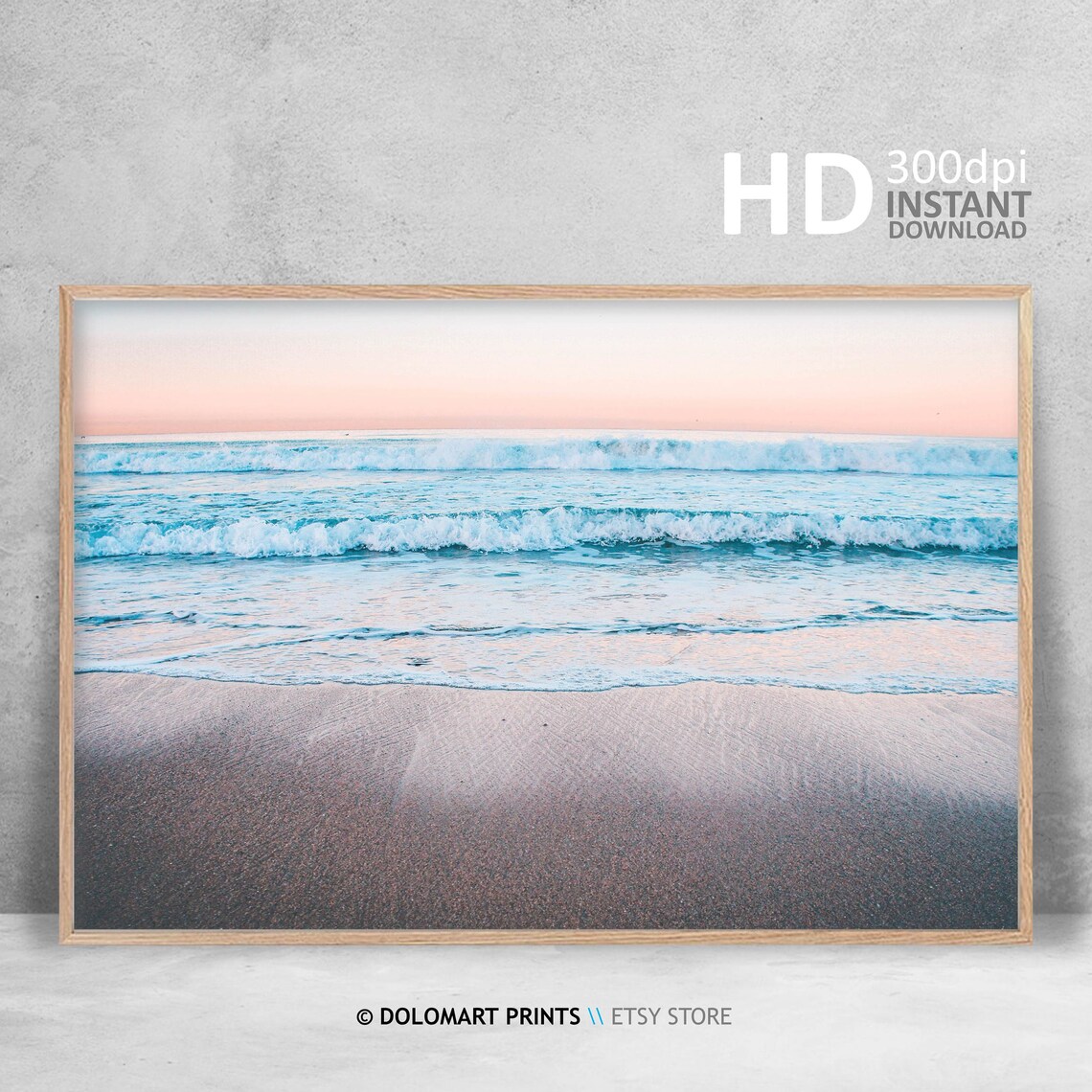 Soft Pastel Waves Rolling Toward Shore at Dawn Beach Photography Poster - Image 4