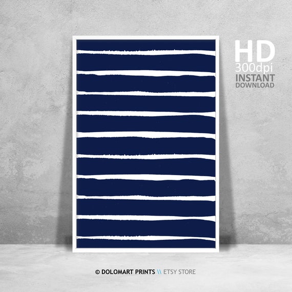 Indigo Blue Abstract Wall Art Watercolor Painting Modern Farmhouse Decor Navy Blue Stripes Wall Art Watercolour Print