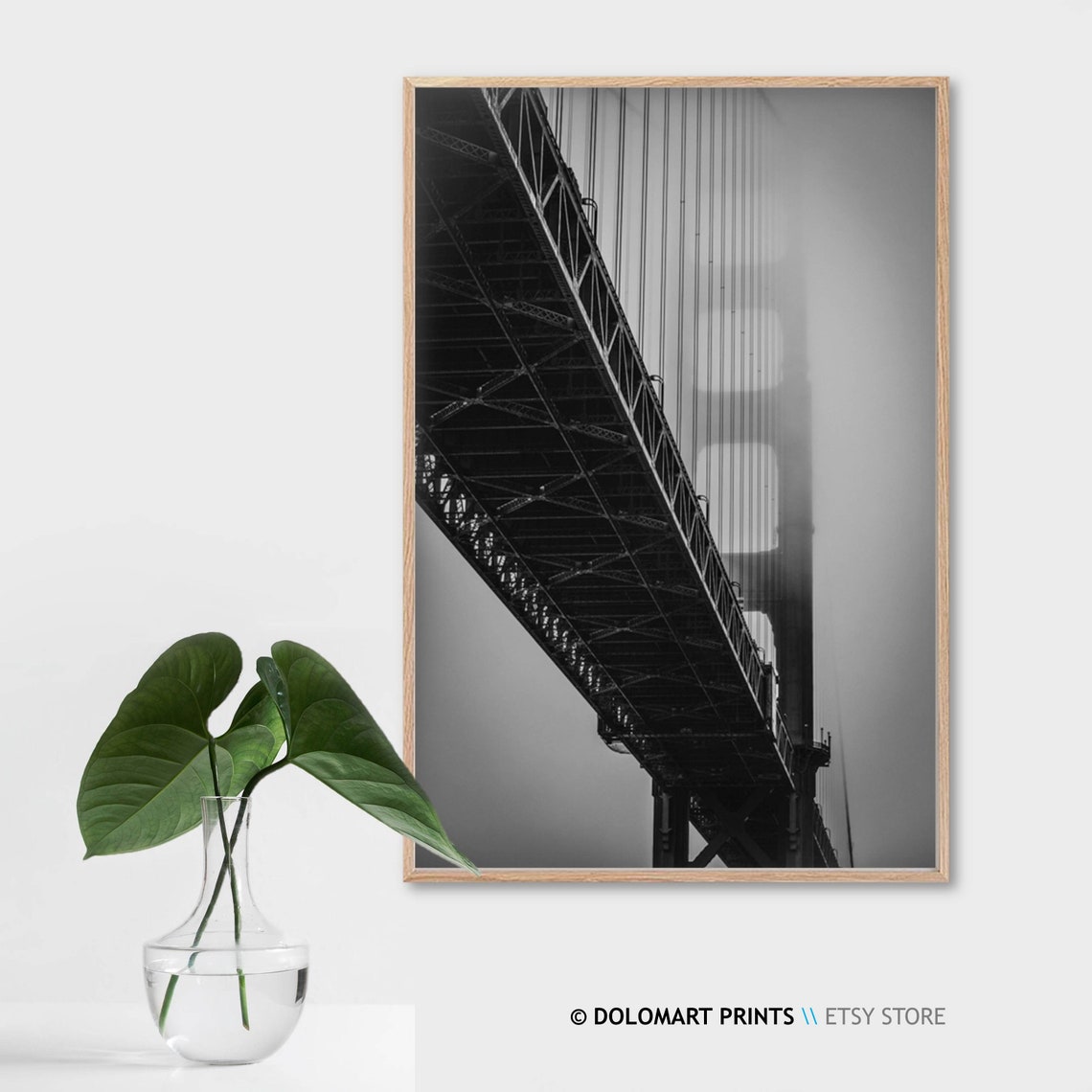 Moody Golden Gate Bridge Fog Black And White San Francisco Poster - Image 2