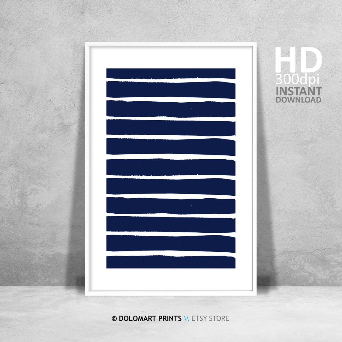 Navy Blue Hand Drawn Stripes Minimalist Scandinavian Style Poster