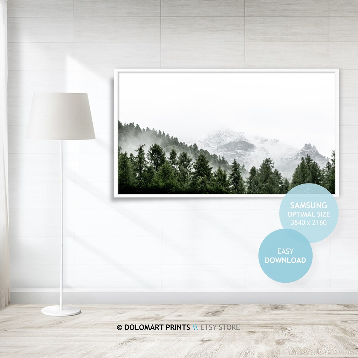 Misty Mountain Peaks Evergreen Forest Fog Frame TV Art Poster - Image 4
