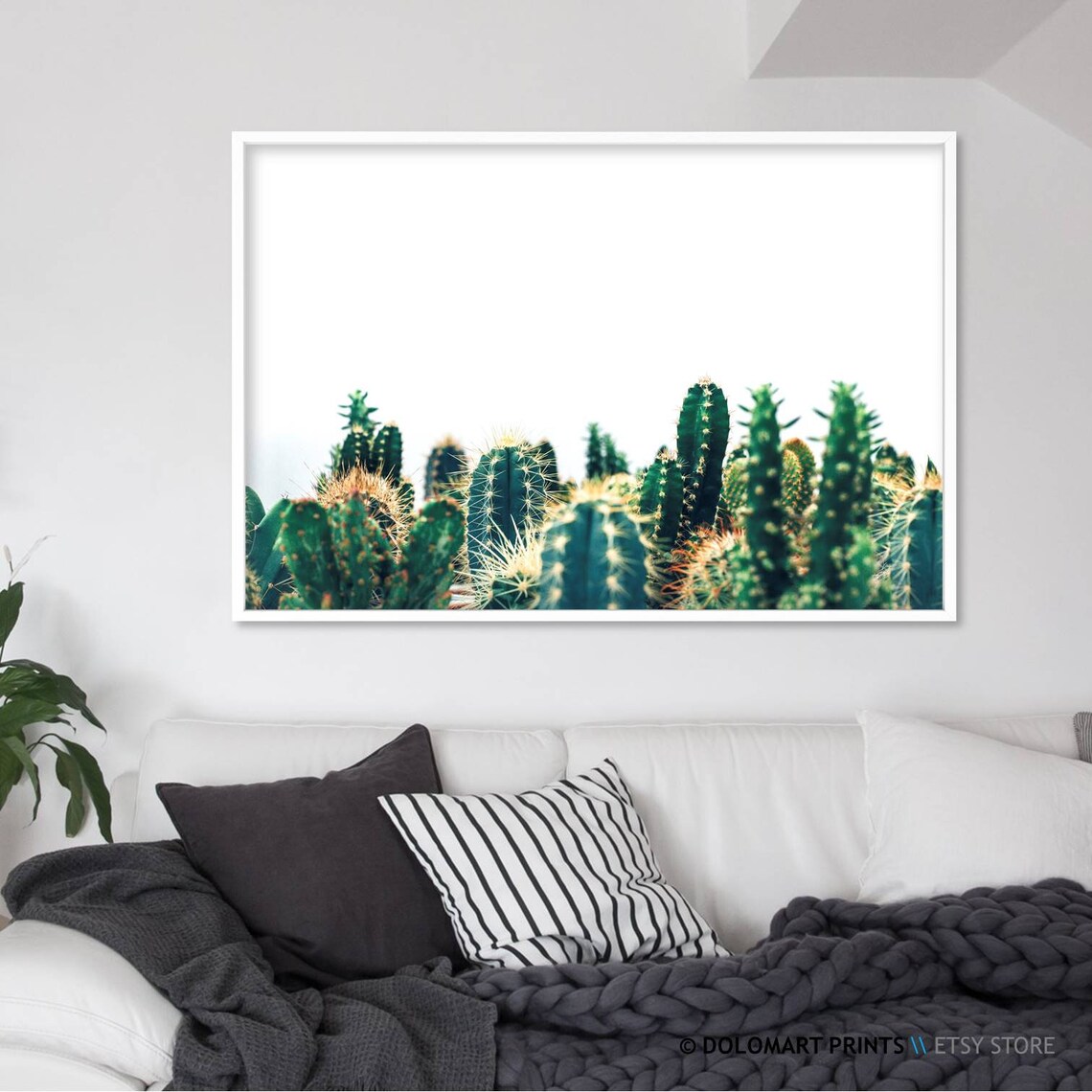 Green Cactus Plants Row On White Background Minimal Botanical Poster - Image 2