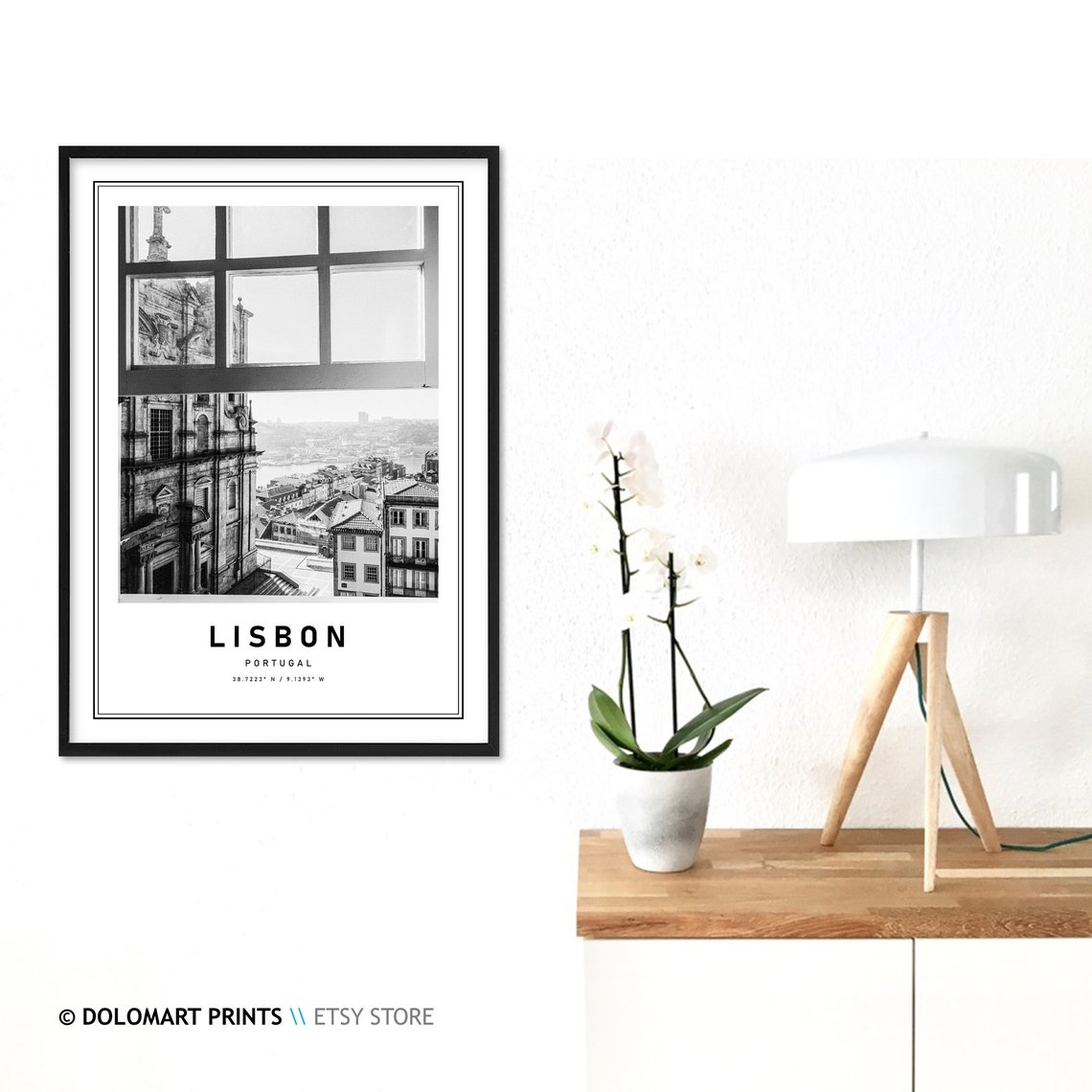Lisbon Street Photography Travel Print Portugal Poster Europe Wall Art Decor Lisbon Portugal Black And White Coordinates Home Decor Piece - Image 3