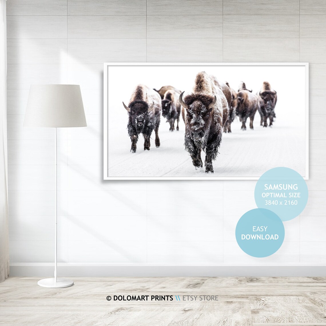 Wild Bisons and Buffalo Winter Snow Art Print - Image 4