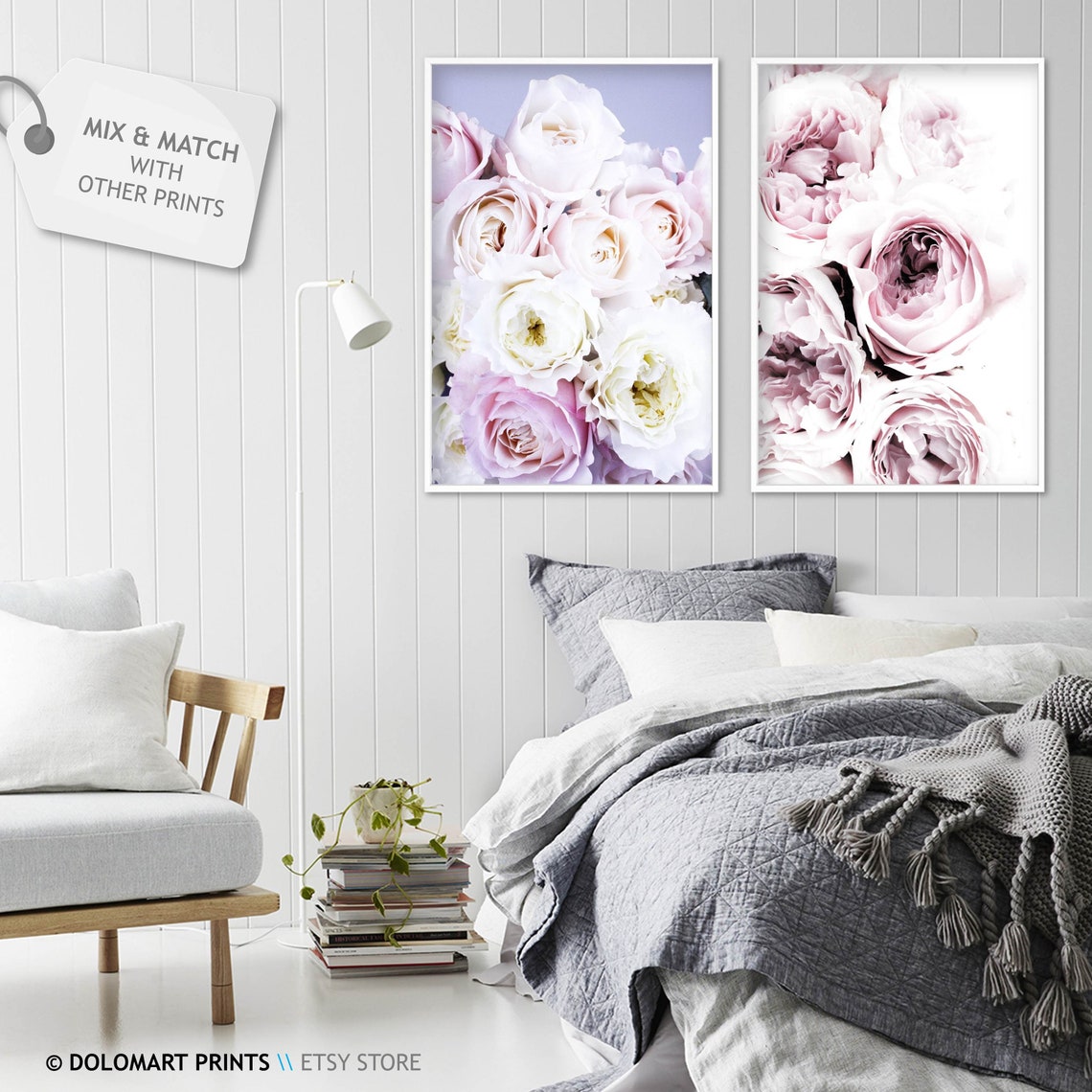 Blush Pink And White Roses Bouquet Soft Floral Photography Poster - Image 2