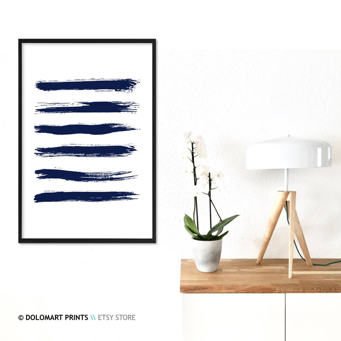 Navy Blue Brush Strokes Minimalist Abstract Lines Wall Poster - Image 2