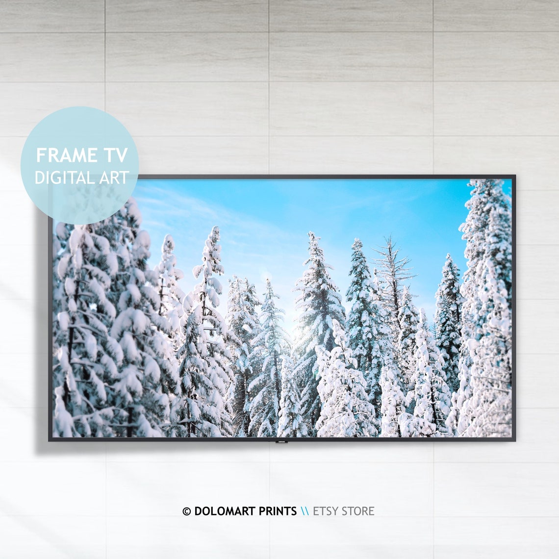 Snow Covered Pine Trees Bright Blue Sky Winter Frame TV Poster