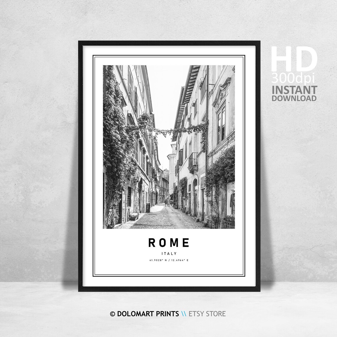 Rome Architecture Travel Poster, Black And White