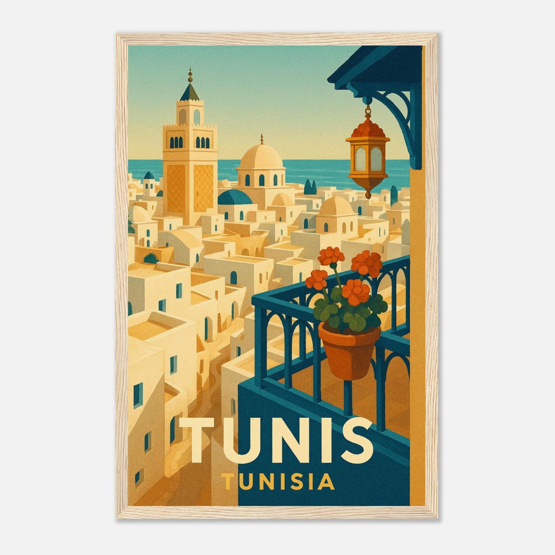 Tunis Medina Rooftops With Balcony Flowers And Sea View Poster