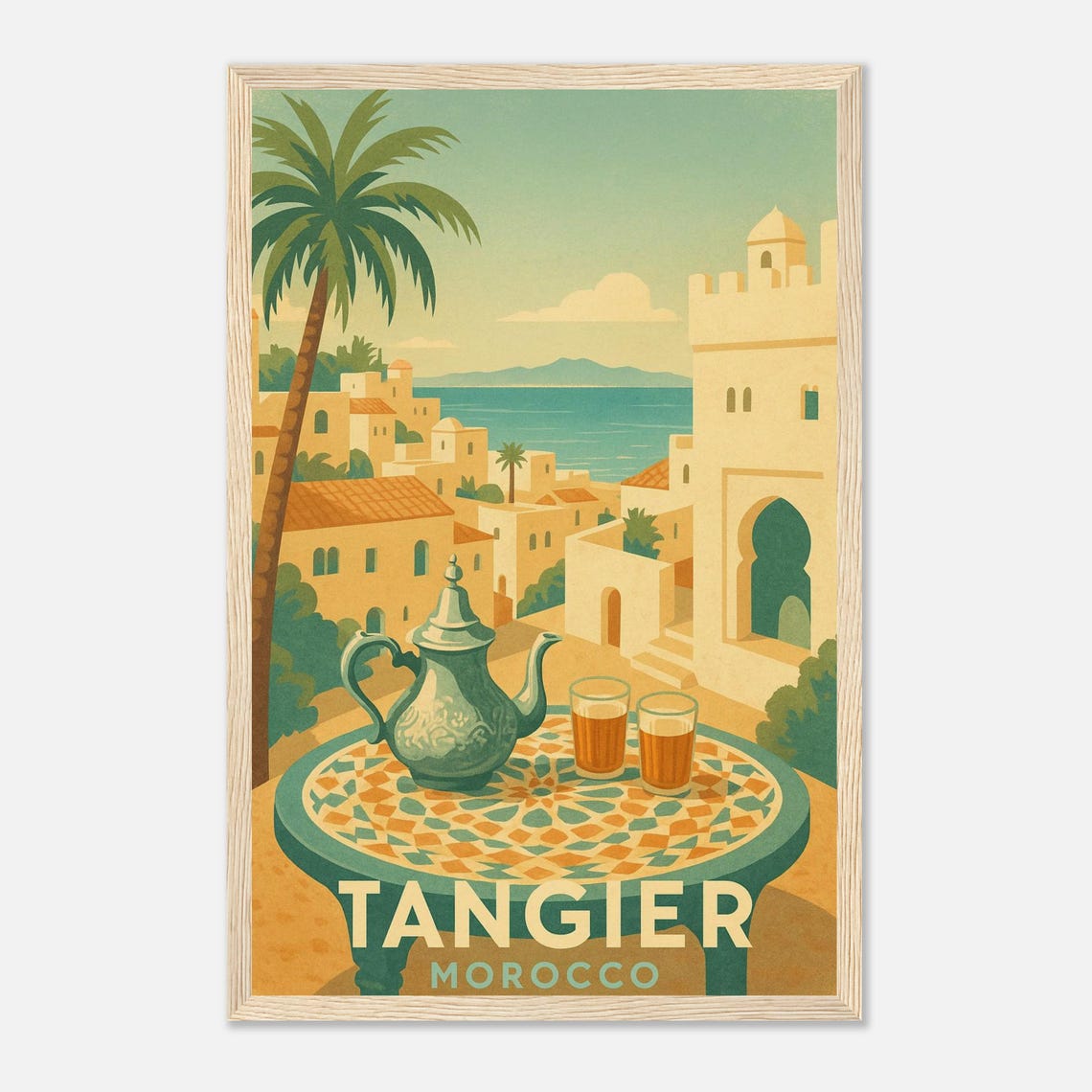 Tangier Medina Mint Tea Pot Coastal Morocco Scenic Travel Poster
