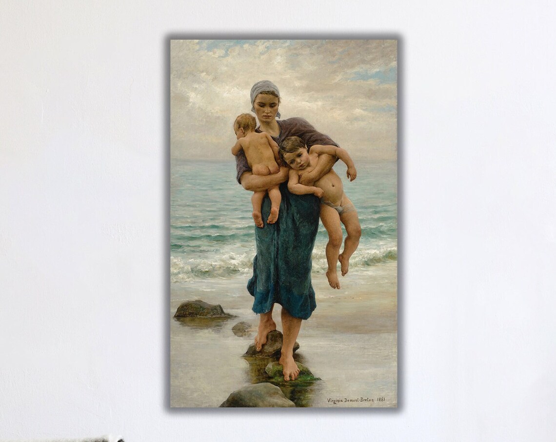 Virginie Demont-Breton Mother And Children Coastal Art Print