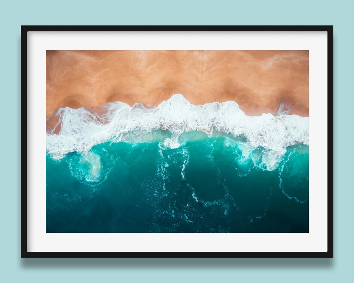 Top Down Aerial Orange Ocean Waves Foam Surf Abstract Poster