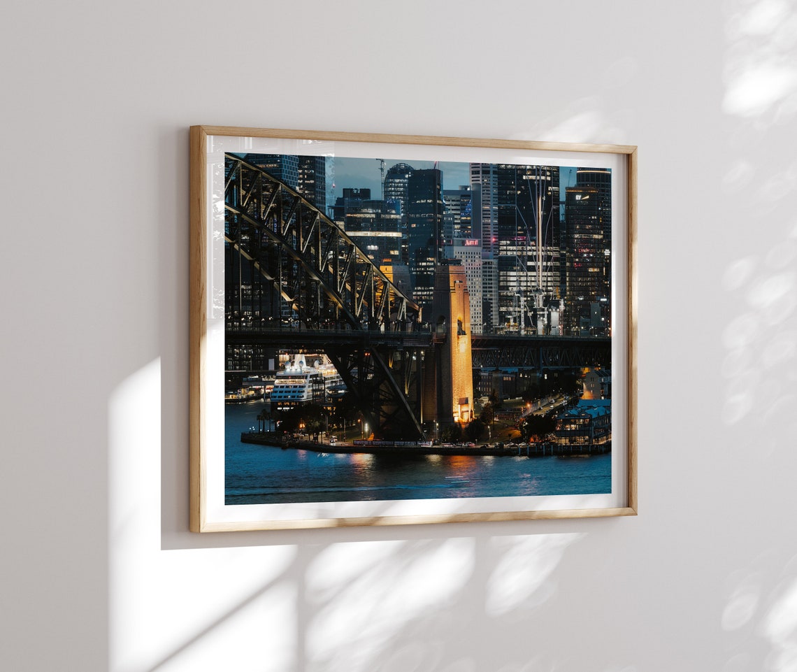 Sydney Harbour Bridge Close Up Blue Hour City Lights Night Poster - Image 2