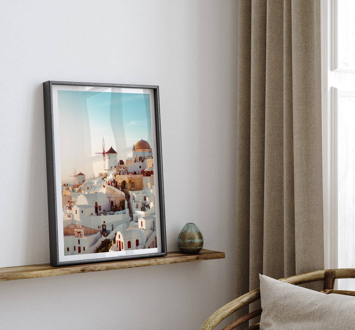 Santorini Oia Windmills Sunset White Village Greece Photography Poster - Image 3