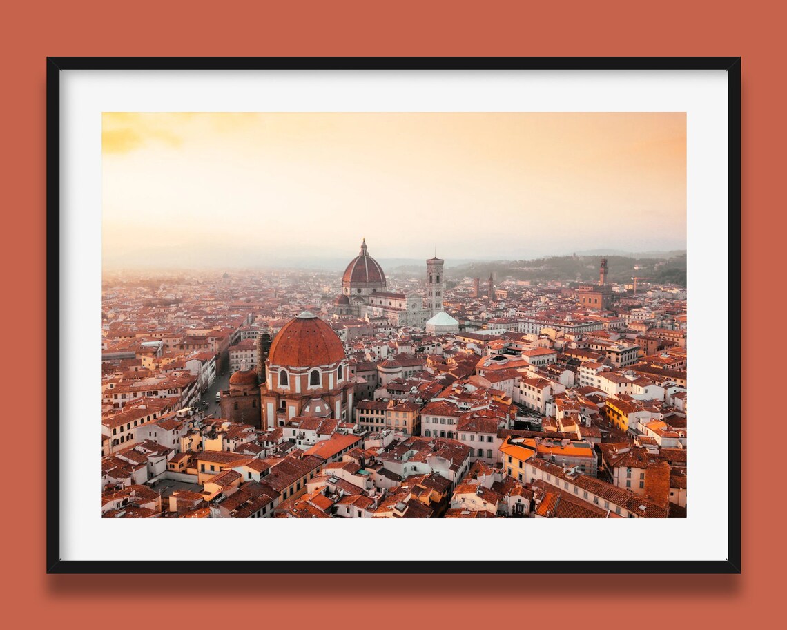 Florence Italy Golden Hour Panorama Duomo Cathedral Old City Rooftops Poster