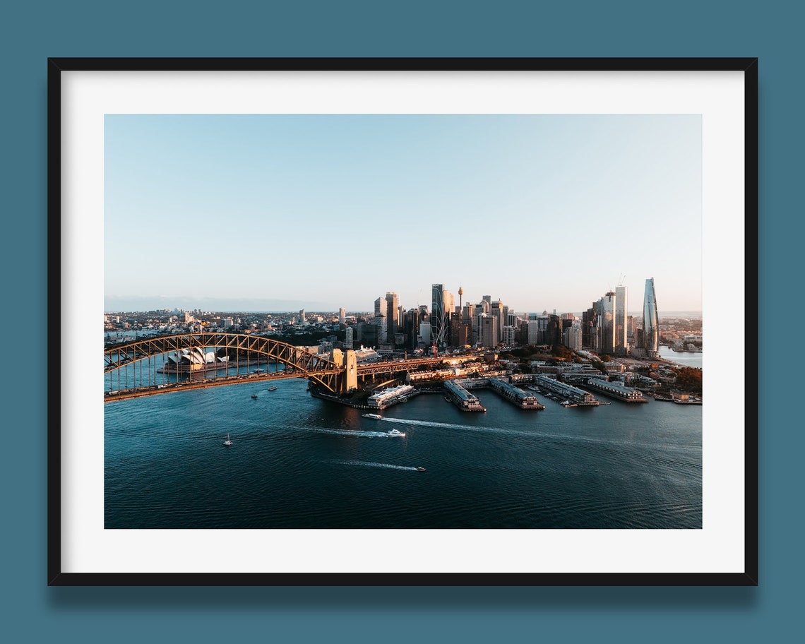 Sydney Harbour City Skyline Sunset Panorama Aerial Photography Poster