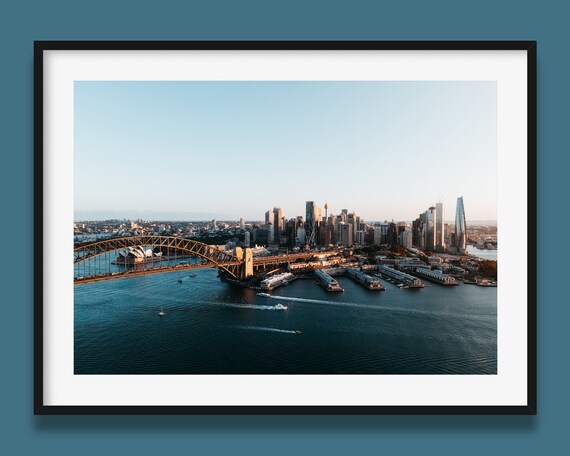 Sydney Harbour City Skyline Sunset Panorama Aerial Photography Poster