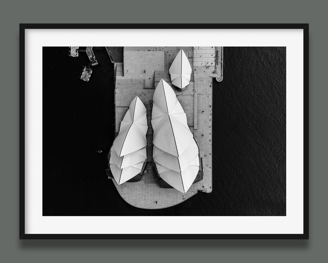Sydney Opera House Black And White Aerial Top Down Photography Poster
